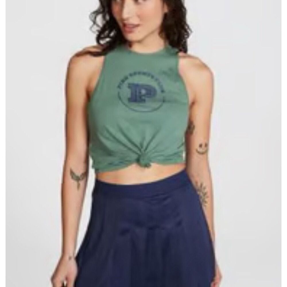 PINK COTTON CROPPED RACERBACK TANK TOP size XS in green